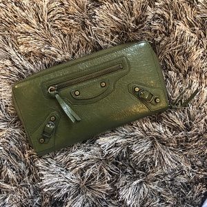 Balenciaga olive green classic continental wallet